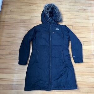 The North Face HyVent Black Long Parka Faux Fur Hood Jacket Womens Large L/G